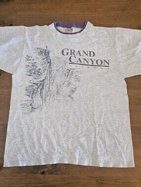 Vintage 1990 Grand Canyon Arizona USA Rare Retro Ringer T-shirt Gray Medium